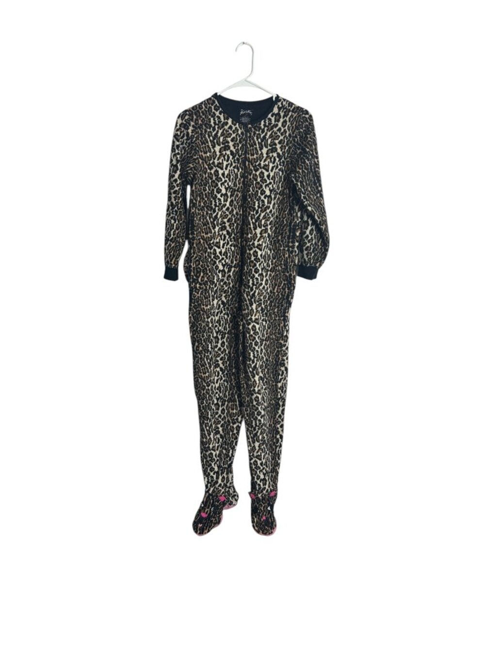 Nick & Nora Womens S Leopard Cat Face Footed Pajamas Fleece One Piece Sleeper